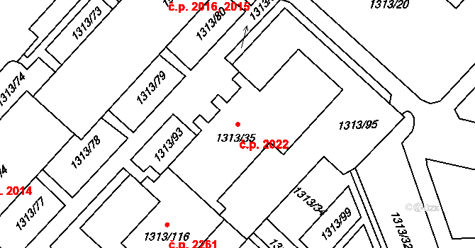 Předměstí 2022, Litoměřice na parcele st. 1313/35 v KÚ Litoměřice, Katastrální mapa