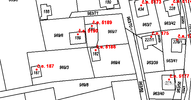 Kozojedy 5186 na parcele st. 182 v KÚ Kozojedy u Kostelce nad Černými Lesy, Katastrální mapa