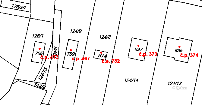 Maršov 732, Krupka na parcele st. 614 v KÚ Maršov u Krupky, Katastrální mapa