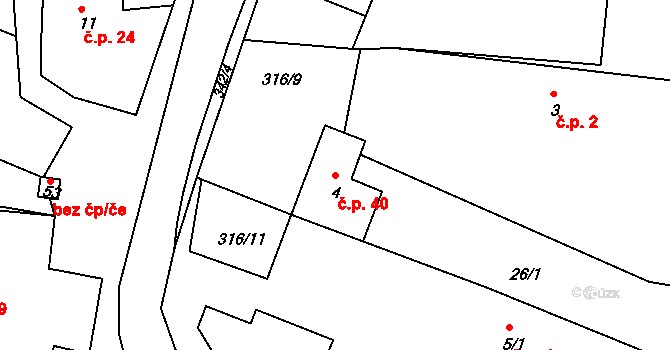 Brčekoly 40, Rosice na parcele st. 4 v KÚ Brčekoly, Katastrální mapa