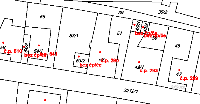 Radvanice 290, Ostrava na parcele st. 52 v KÚ Radvanice, Katastrální mapa