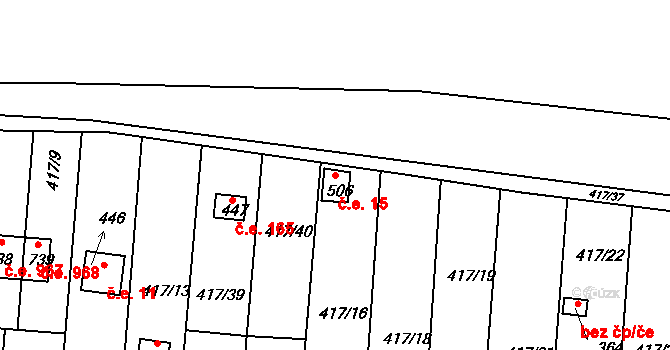Kvíček 15, Slaný na parcele st. 506 v KÚ Kvíc, Katastrální mapa
