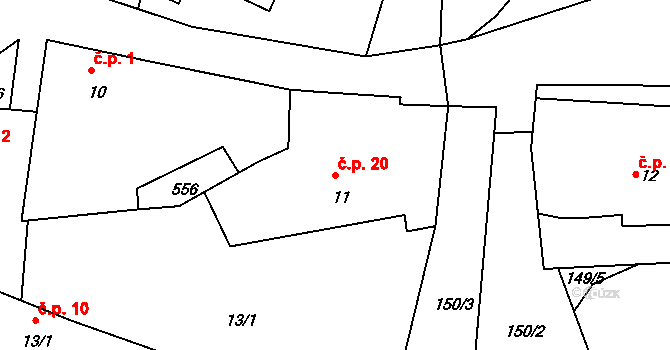 Bošovice 20, Čížová na parcele st. 11 v KÚ Bošovice u Čížové, Katastrální mapa