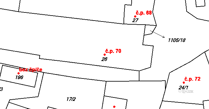 Dolní Bory 70, Bory na parcele st. 26 v KÚ Dolní Bory, Katastrální mapa