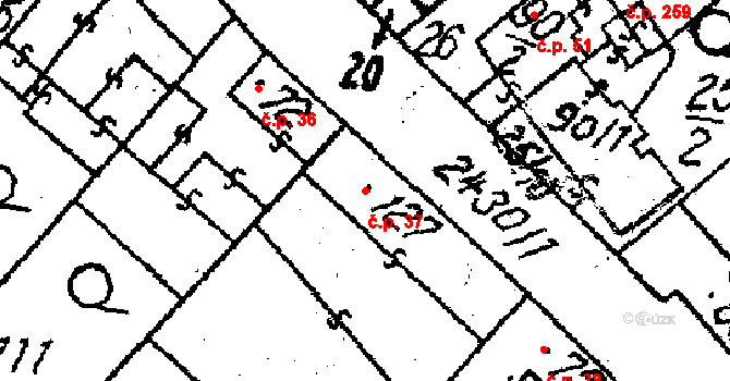 Osová Bítýška 37 na parcele st. 127 v KÚ Osová Bítýška, Katastrální mapa