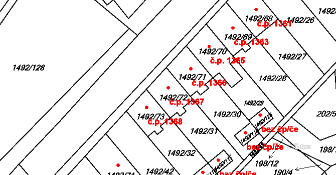 Bylnice 1367, Brumov-Bylnice na parcele st. 1492/72 v KÚ Bylnice, Katastrální mapa