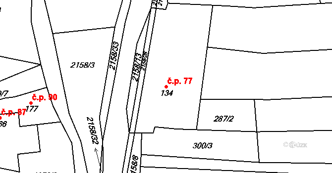 Rudimov 77 na parcele st. 134 v KÚ Rudimov, Katastrální mapa