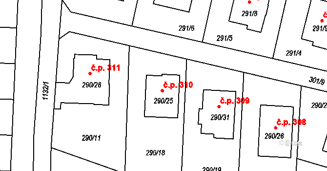 Oldřišov 310 na parcele st. 290/25 v KÚ Oldřišov, Katastrální mapa