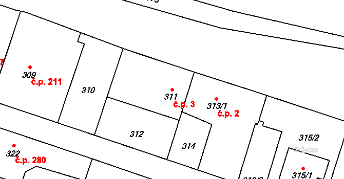 Velké Hoštice 3 na parcele st. 311 v KÚ Velké Hoštice, Katastrální mapa