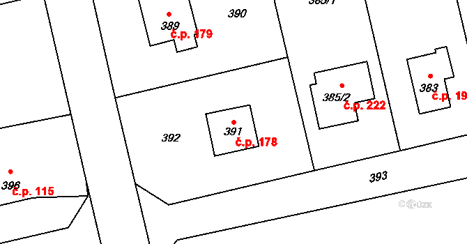Dobroslavice 178 na parcele st. 391 v KÚ Dobroslavice, Katastrální mapa