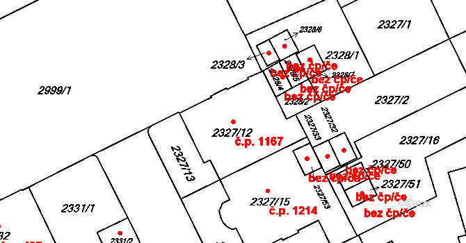 Předměstí 1167, Opava na parcele st. 2327/12 v KÚ Opava-Předměstí, Katastrální mapa