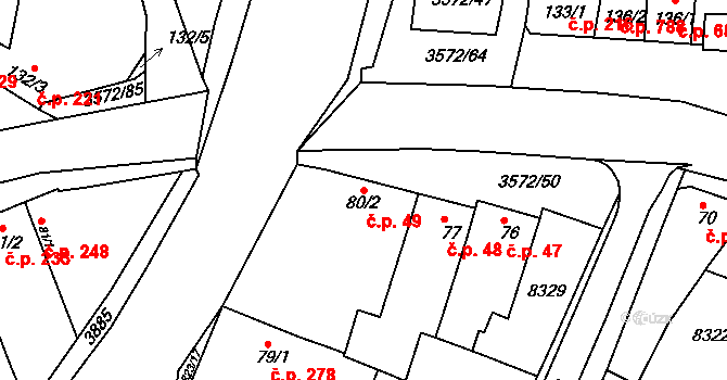 Ostrožské Předměstí 49, Uherský Ostroh na parcele st. 80/2 v KÚ Ostrožské Předměstí, Katastrální mapa
