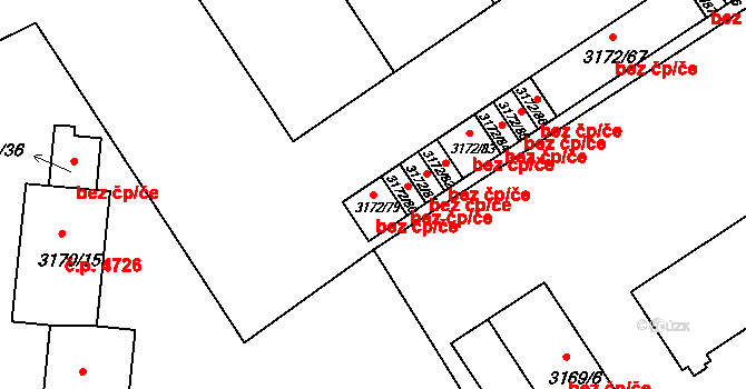 Chomutov 49526740 na parcele st. 3172/79 v KÚ Chomutov II, Katastrální mapa