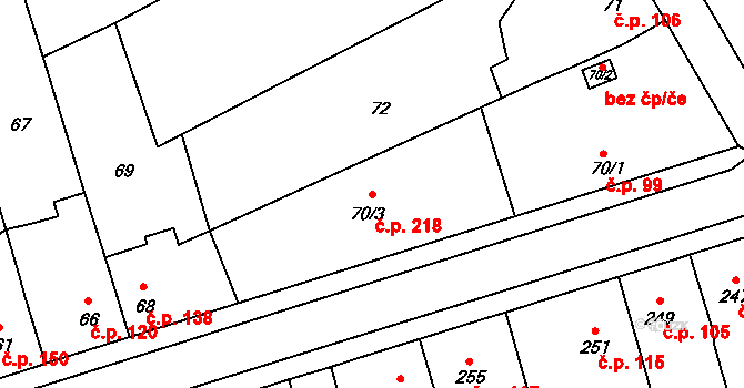 Dolní Lhota 218, Blansko na parcele st. 70/3 v KÚ Dolní Lhota, Katastrální mapa