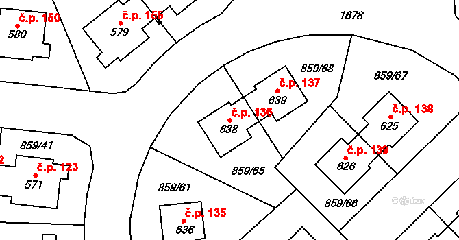 Dušníky 136, Obříství na parcele st. 638 v KÚ Obříství, Katastrální mapa