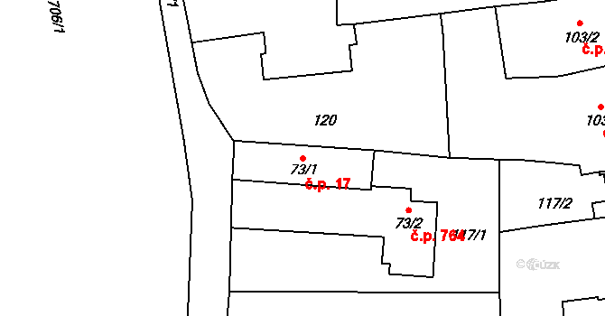 Slatiňany 17 na parcele st. 73/1 v KÚ Slatiňany, Katastrální mapa
