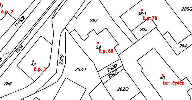 Uhelná 69 na parcele st. 39 v KÚ Uhelná, Katastrální mapa