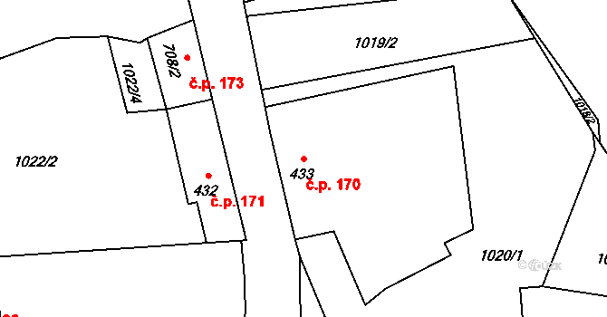 Beroun-Zavadilka 170, Beroun na parcele st. 433 v KÚ Beroun, Katastrální mapa
