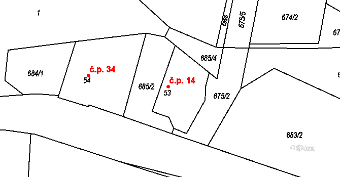 Jeníčkova Lhota 14, Chotoviny na parcele st. 53 v KÚ Jeníčkova Lhota, Katastrální mapa