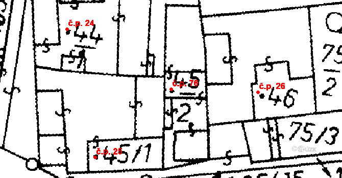 Rataje 76 na parcele st. 45/2 v KÚ Rataje u Bechyně, Katastrální mapa