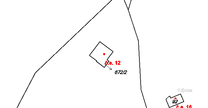 Křída 12, Stádlec na parcele st. 672/2 v KÚ Křída u Stádlce, Katastrální mapa