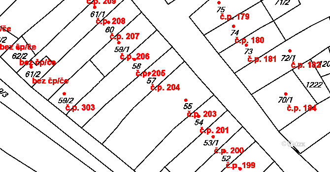 Broumov 203 na parcele st. 55 v KÚ Broumov, Katastrální mapa