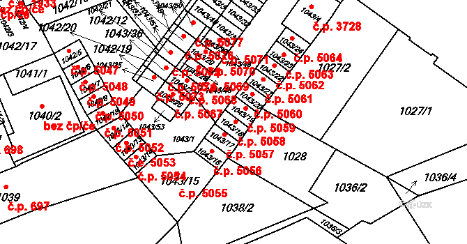 Znojmo 5058 na parcele st. 1043/18 v KÚ Znojmo-město, Katastrální mapa