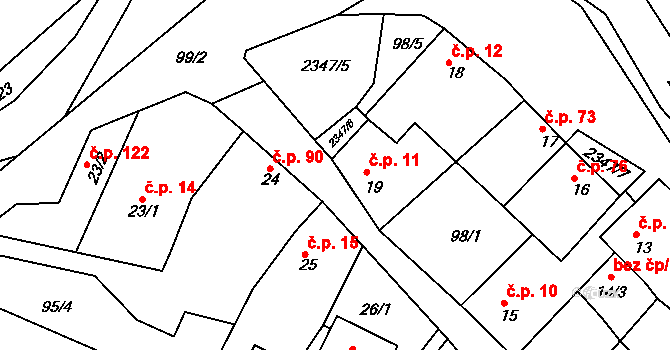 Drnovice 11 na parcele st. 19 v KÚ Drnovice, Katastrální mapa