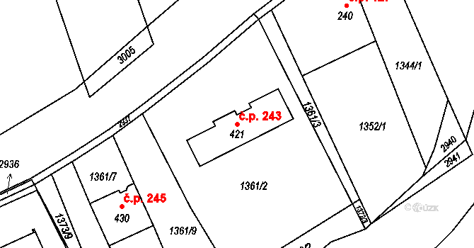 Sehradice 243 na parcele st. 421 v KÚ Sehradice, Katastrální mapa