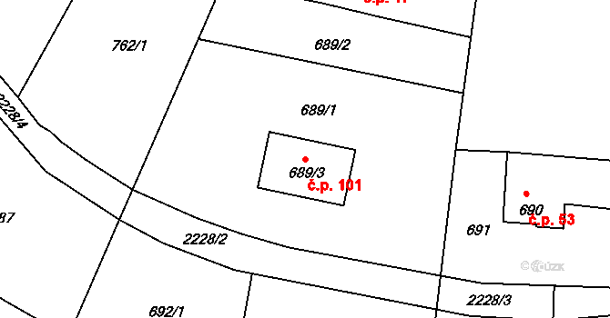 Mříč 101, Křemže na parcele st. 689/3 v KÚ Křemže, Katastrální mapa