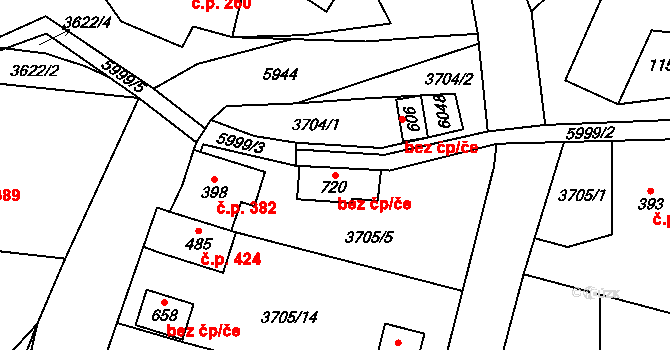 Kamenice 80259740 na parcele st. 720 v KÚ Kamenice u Jihlavy, Katastrální mapa