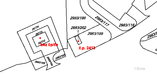 Pelhřimov 2413 na parcele st. 2983/202 v KÚ Pelhřimov, Katastrální mapa
