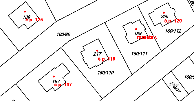 Blšany u Loun 118 na parcele st. 217 v KÚ Blšany u Loun, Katastrální mapa