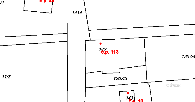 Velká Černoc 113, Měcholupy na parcele st. 142 v KÚ Velká Černoc, Katastrální mapa