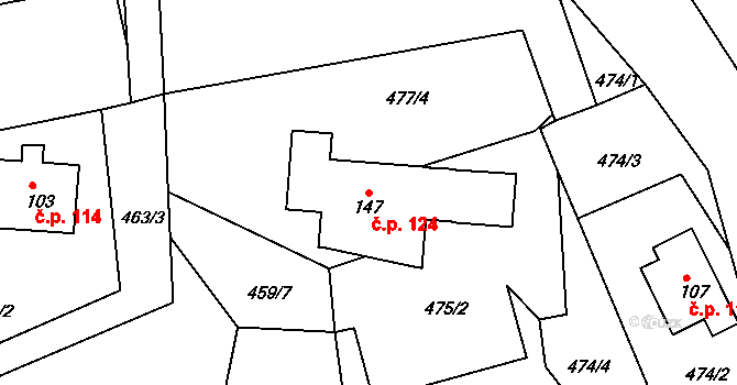 Červená 124, Letohrad na parcele st. 147 v KÚ Červená, Katastrální mapa