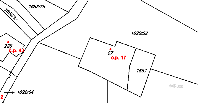 Chlístov 17, Okrouhlice na parcele st. 87 v KÚ Chlístov u Okrouhlice, Katastrální mapa