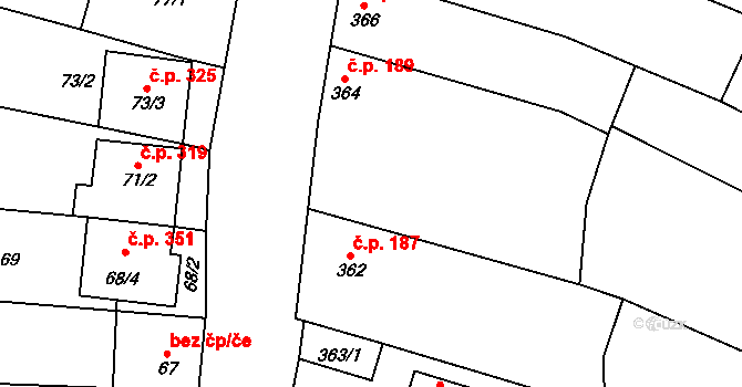 Pouzdřany 189 na parcele st. 364 v KÚ Pouzdřany, Katastrální mapa