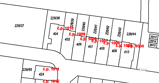 Vysoký Újezd 1008 na parcele st. 406 v KÚ Vysoký Újezd u Berouna, Katastrální mapa