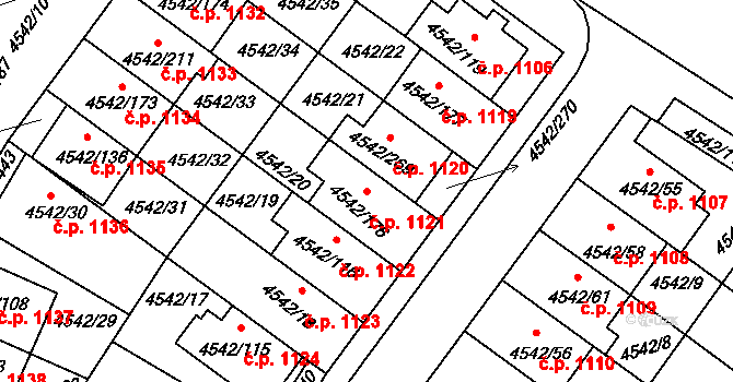 Hustopeče 1121 na parcele st. 4542/176 v KÚ Hustopeče u Brna, Katastrální mapa