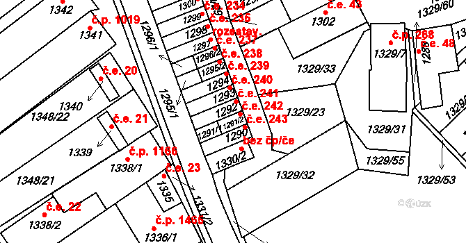 Hustopeče 242 na parcele st. 1291/2 v KÚ Hustopeče u Brna, Katastrální mapa