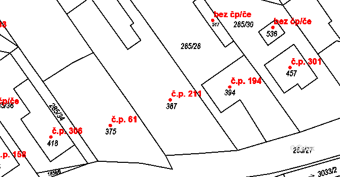 Střílky 211 na parcele st. 387 v KÚ Střílky, Katastrální mapa