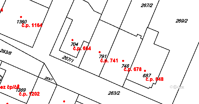 Bystřice pod Hostýnem 741 na parcele st. 791 v KÚ Bystřice pod Hostýnem, Katastrální mapa