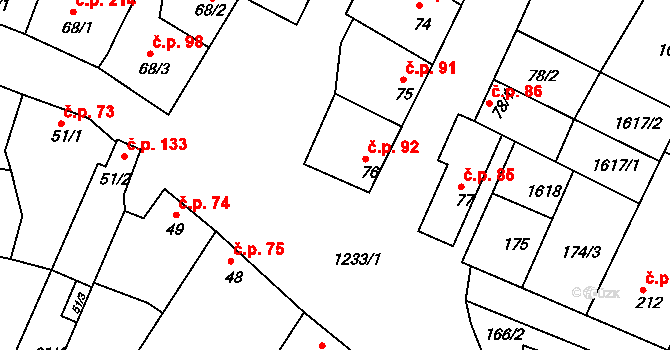 Dobromilice 92 na parcele st. 76 v KÚ Dobromilice, Katastrální mapa