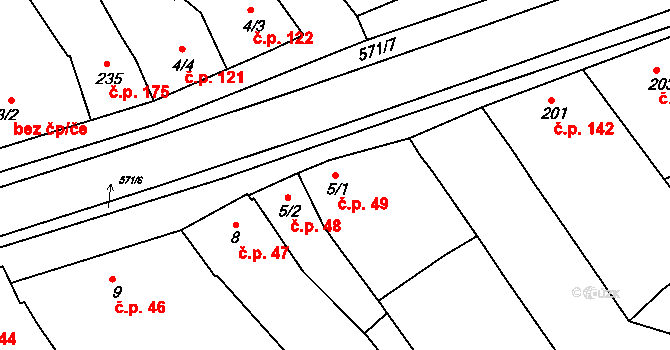 Hrubčice 49 na parcele st. 5/1 v KÚ Hrubčice, Katastrální mapa