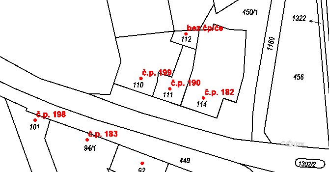 Pivín 190 na parcele st. 111 v KÚ Pivín, Katastrální mapa