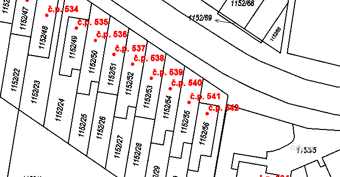 Plumlov 540 na parcele st. 1152/54 v KÚ Plumlov, Katastrální mapa