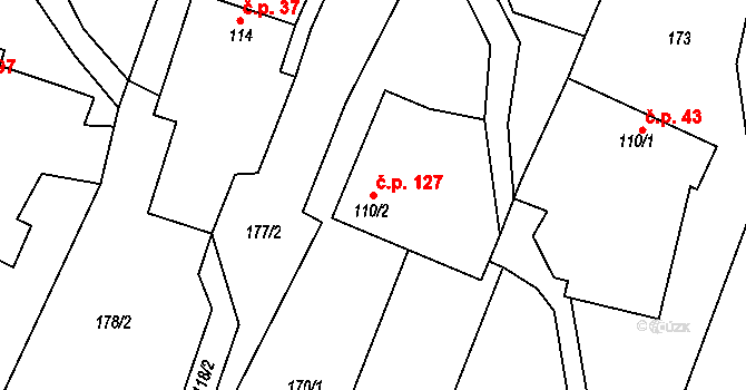 Runářov 127, Konice na parcele st. 110/2 v KÚ Runářov, Katastrální mapa