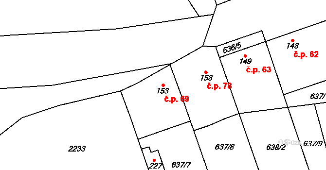 Žárovice 69, Plumlov na parcele st. 153 v KÚ Žárovice, Katastrální mapa