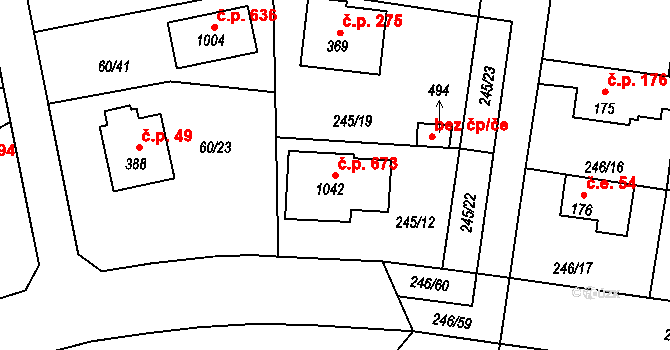 Strančice 673 na parcele st. 1042 v KÚ Strančice, Katastrální mapa