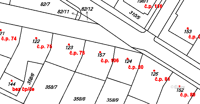 Mramotice 106, Znojmo na parcele st. 157 v KÚ Mramotice, Katastrální mapa